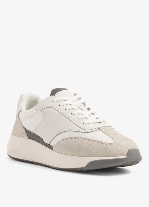 Reiss Emmett sneaker van mesh met suède en leren details - detail 3 gebroken wit