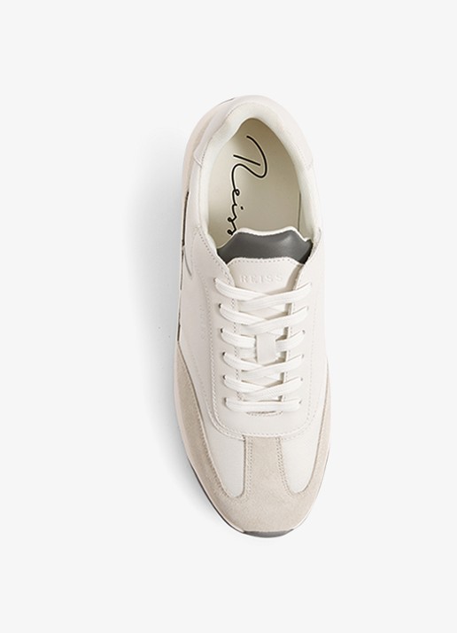 Reiss Emmett sneaker van mesh met suède en leren details - voorkant 2 gebroken wit