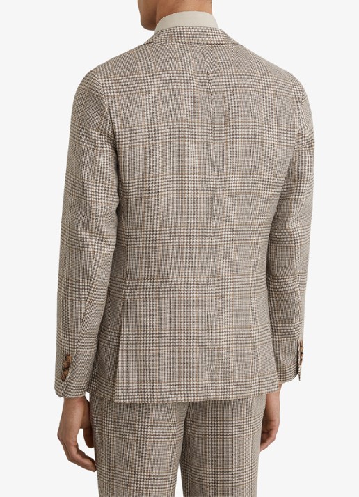 Reiss Epsom regular fit colbert in linnenblend met ruitdessin - achterkant bruin