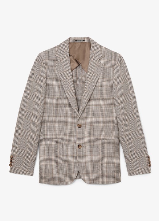 Reiss Epsom regular fit colbert in linnenblend met ruitdessin - voorkant 2 bruin