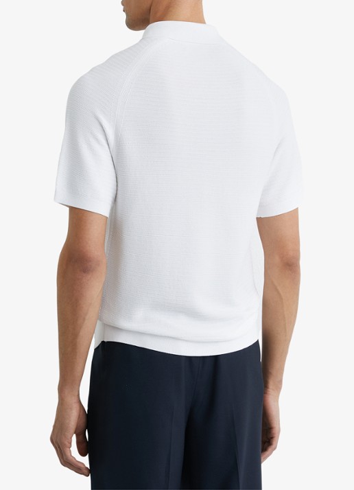 Reiss ESTATE Textured-Knit Half-Zip Polo Shirt - achterkant wit