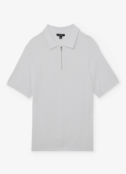 Reiss ESTATE Textured-Knit Half-Zip Polo Shirt - voorkant 2 wit