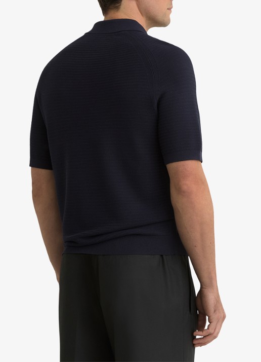 Reiss ESTATE Textured-Knit Half-Zip Polo Shirt - achterkant 7 donkerblauw