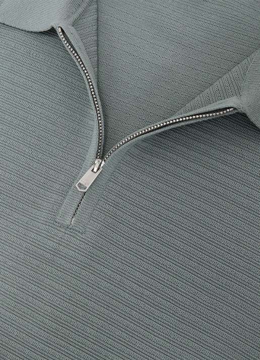 Reiss ESTATE Textured-Knit Half-Zip Polo Shirt - detail 3 groen