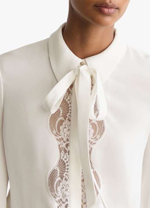 Reiss Estelle blouse met kant en strikdetail - detail 4 wit