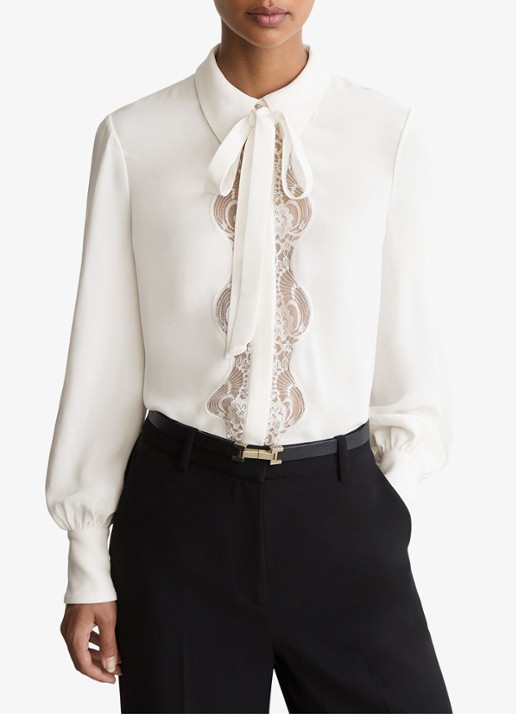 Reiss Estelle blouse met kant en strikdetail - detail 6 wit