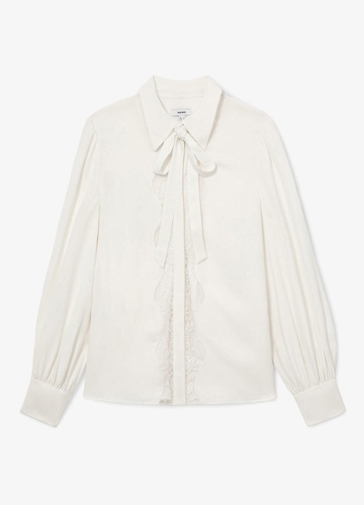 Reiss Estelle blouse met kant en strikdetail - voorkant wit