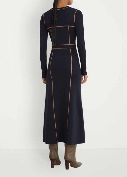 Reiss ETTA midi ribgebreide jurk met ceintuur - achterkant 5 donkerblauw