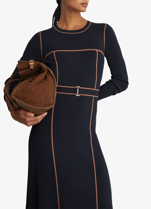 Reiss ETTA midi ribgebreide jurk met ceintuur