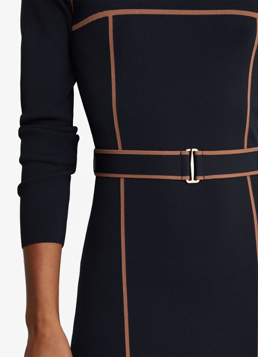 Reiss ETTA midi ribgebreide jurk met ceintuur - detail 2 donkerblauw