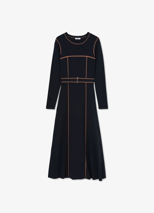Reiss ETTA midi ribgebreide jurk met ceintuur - voorkant 6 donkerblauw