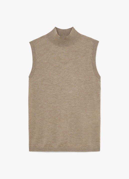 Reiss EVELYN Ultra-Soft Merino Wool Funnel-Neck Vest - voorkant beige
