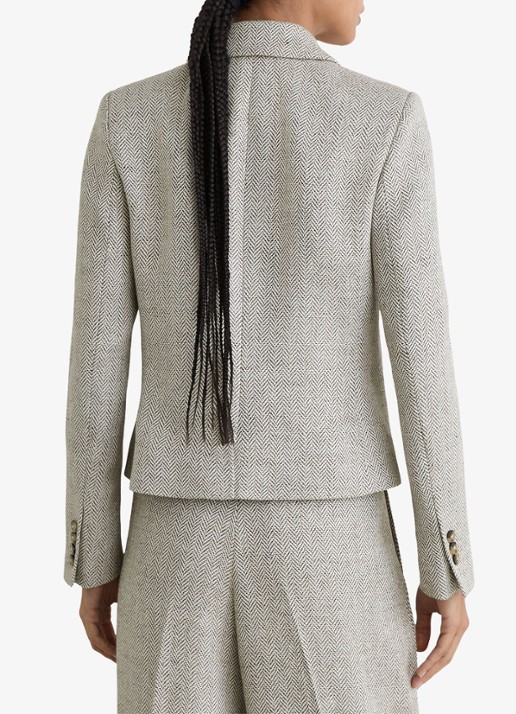 Reiss Ezra blazer met visgraat dessin - achterkant lichtgrijs