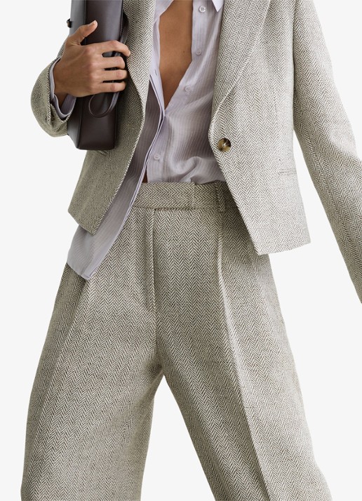 Reiss Ezra blazer met visgraat dessin - detail 2 lichtgrijs