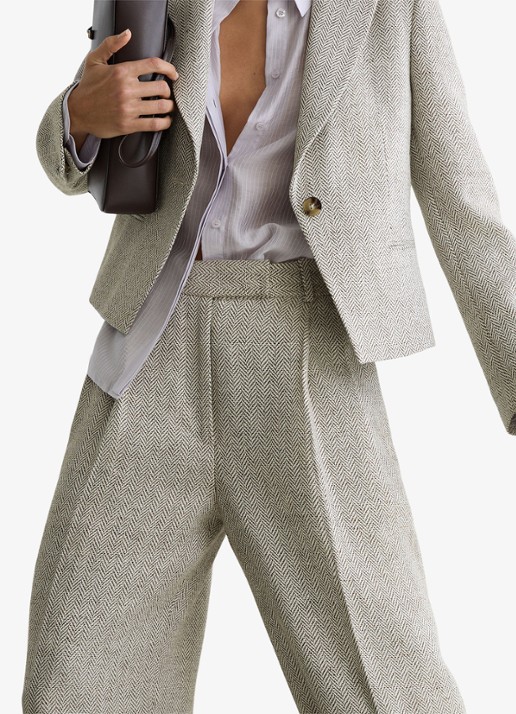 Reiss Ezra blazer met visgraat dessin - detail 4 lichtgrijs