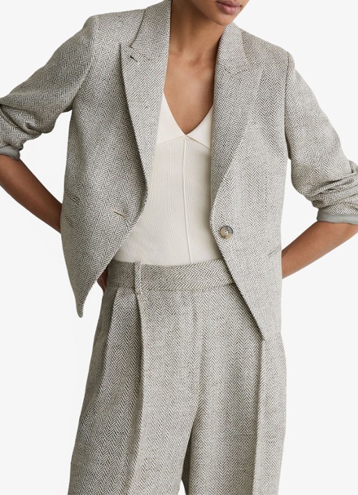 Reiss Ezra blazer met visgraat dessin - detail 4 lichtgrijs