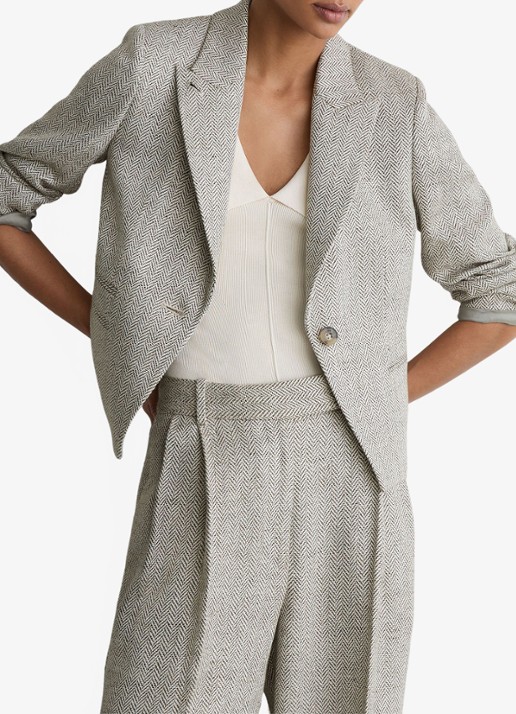 Reiss Ezra blazer met visgraat dessin - detail 6 lichtgrijs