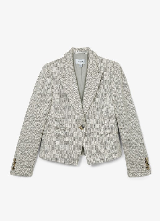 Reiss Ezra blazer met visgraat dessin - voorkant 6 lichtgrijs