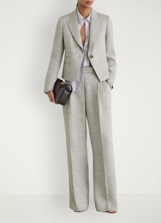 Reiss Ezra blazer met visgraat dessin - voorkant 7 lichtgrijs