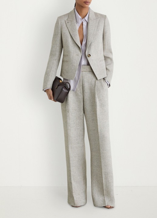 Reiss Ezra blazer met visgraat dessin - voorkant 3 lichtgrijs