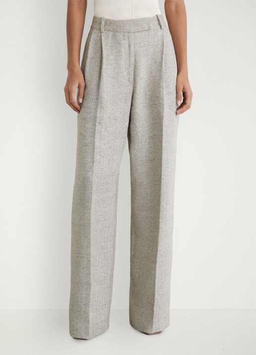 Reiss Ezra high waist straight fit pantalon met visgraat dessin - detail 2 neutral / beige