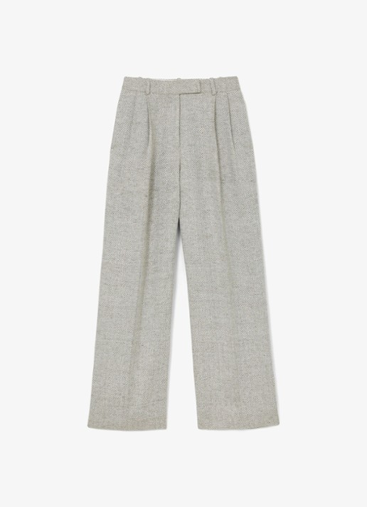 Reiss Ezra high waist straight fit pantalon met visgraat dessin - voorkant 5 neutral / beige