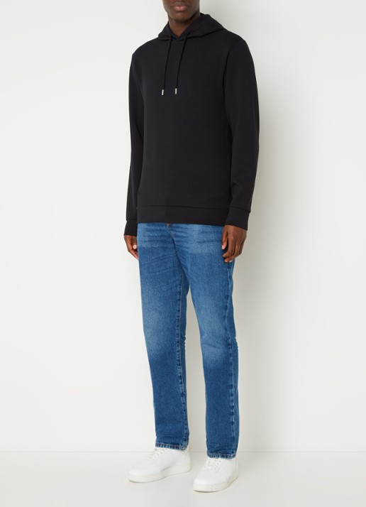 Reiss Fabien hoodie met stretch - voorkant donkerblauw