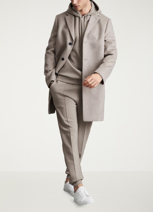Reiss Fabien hoodie met stretch - voorkant 3 taupe