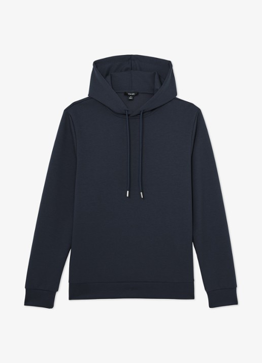 Reiss Fabien hoodie met stretch - voorkant airforce blue / blauw