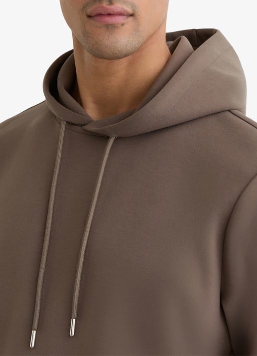 Reiss Fabien Premium Interlock hoodie met capuchon - detail 3 lichtbruin
