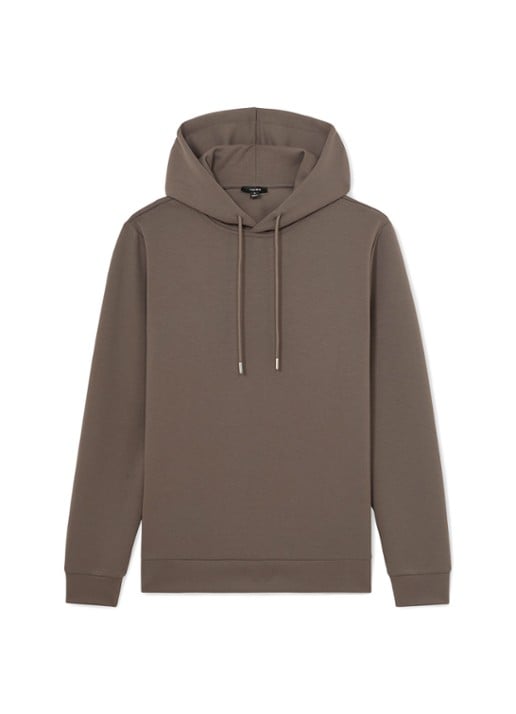 Reiss Fabien Premium Interlock hoodie met capuchon - voorkant 6 lichtbruin