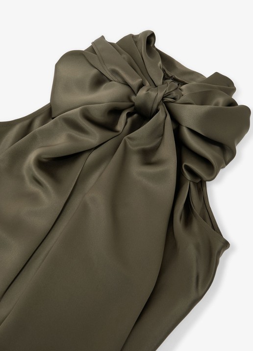 Reiss Fae maxi jurk van satijn met sjaalkraag - detail 5 khaki