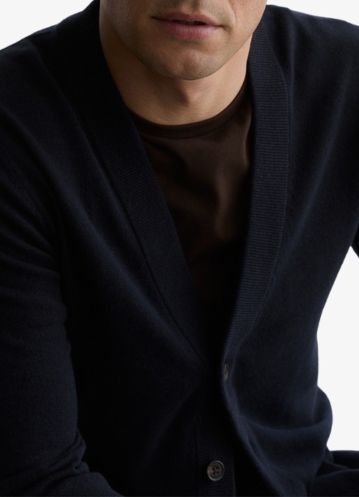 Reiss Fairclough fijngebreid vest van merino wol  - detail 3 navy / blauw