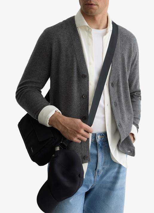 Reiss Fairclough fijngebreid vest van merino wol  - detail 3 grey / grijs