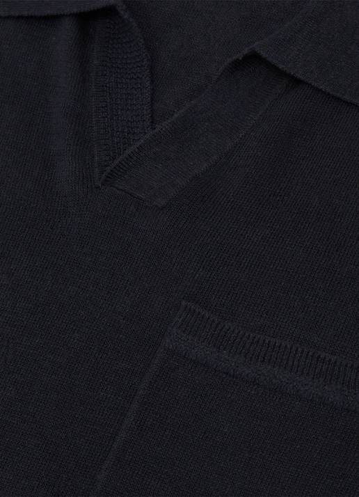 Reiss Fairmont polo van linnen - detail 6 donkerblauw