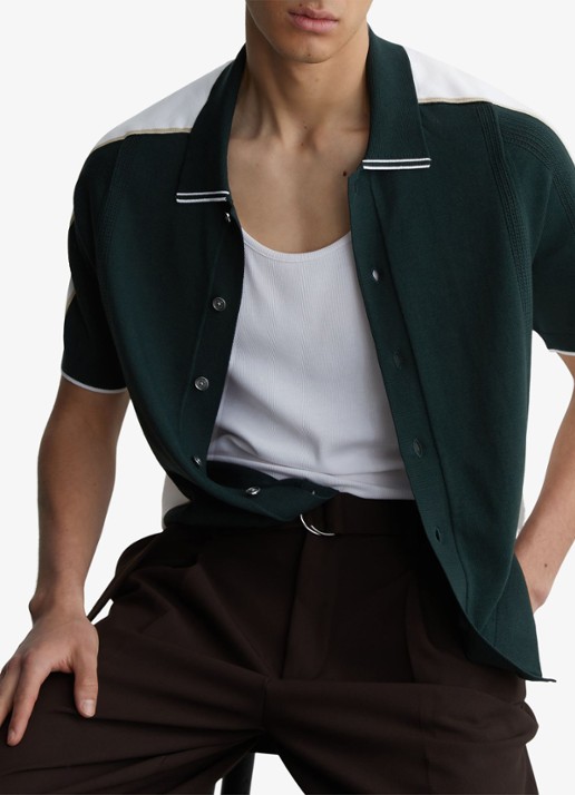 Reiss Farley regular fit overhemd - detail donkergroen