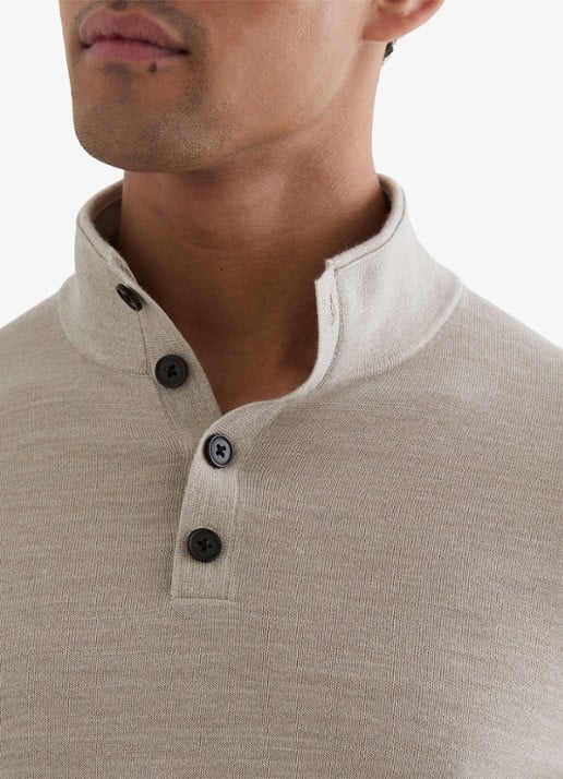 Reiss FARNHAM Merino Wool Funnel-Neck Half-Button Jumper - detail 2 grijsmele
