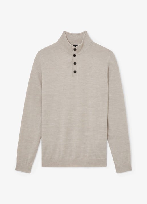 Reiss FARNHAM Merino Wool Funnel-Neck Half-Button Jumper - voorkant 4 grijsmele