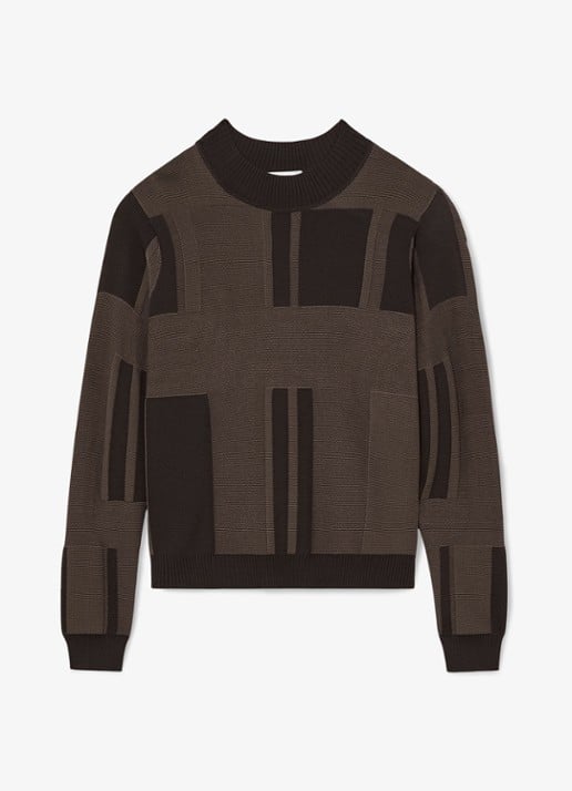 Reiss Faro fijngebreide trui met jacquard dessin - voorkant 4 lichtbruin