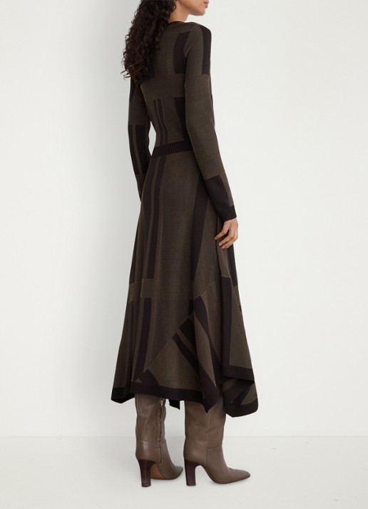 Reiss Felicity midi jurk met streepprint - achterkant 6 donkerbruin