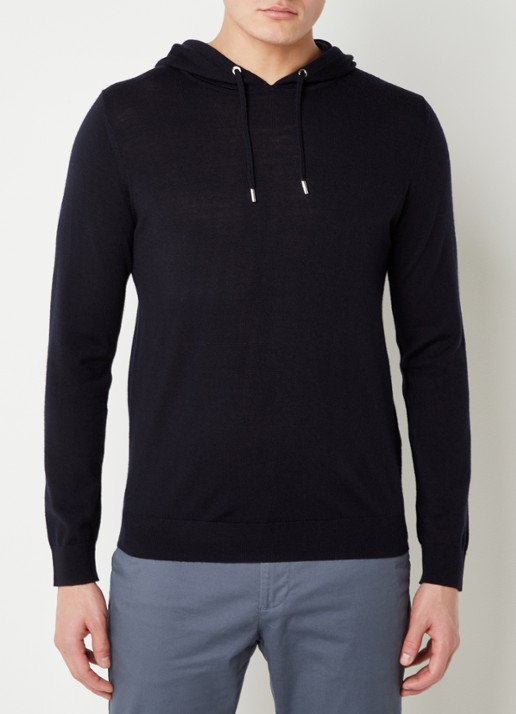 Reiss Fijngebreide hoodie van merino wol met stretch  - detail 4 donkerblauw