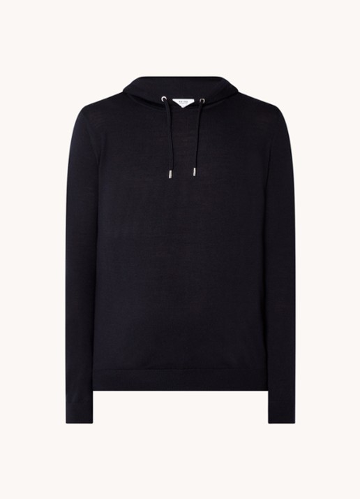 Reiss Fijngebreide hoodie van merino wol met stretch  - voorkant 2 donkerblauw