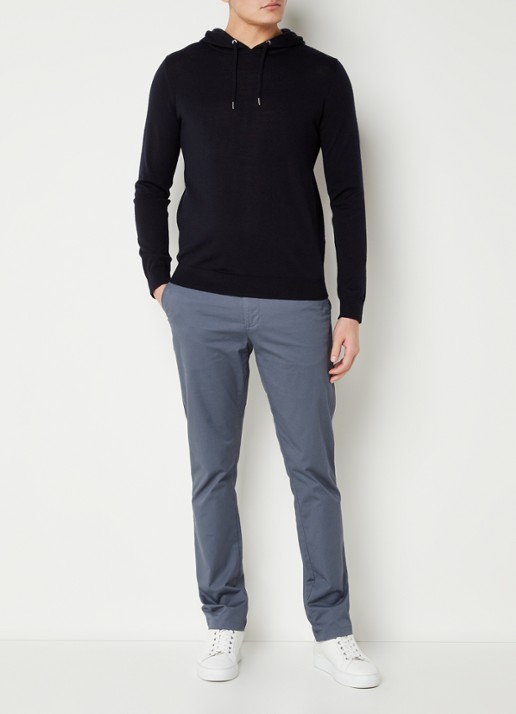 Reiss Fijngebreide hoodie van merino wol met stretch  - voorkant 3 donkerblauw