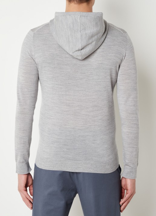 Reiss Fijngebreide hoodie van merino wol met stretch  - achterkant 5 middengrijs