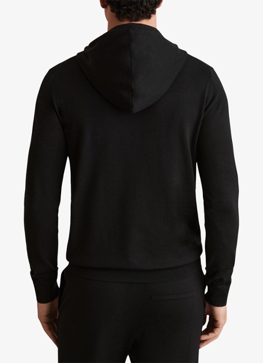 Reiss Fijngebreide hoodie van merino wol met stretch  - achterkant 5 zwart