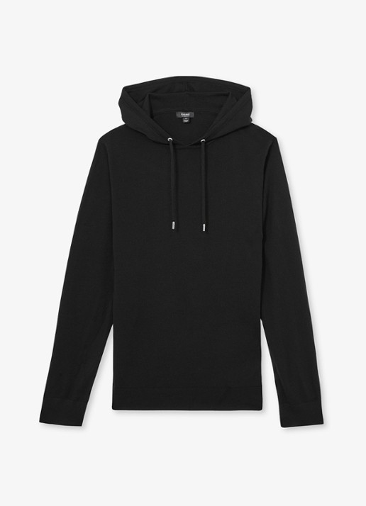 Reiss Fijngebreide hoodie van merino wol met stretch  - voorkant zwart