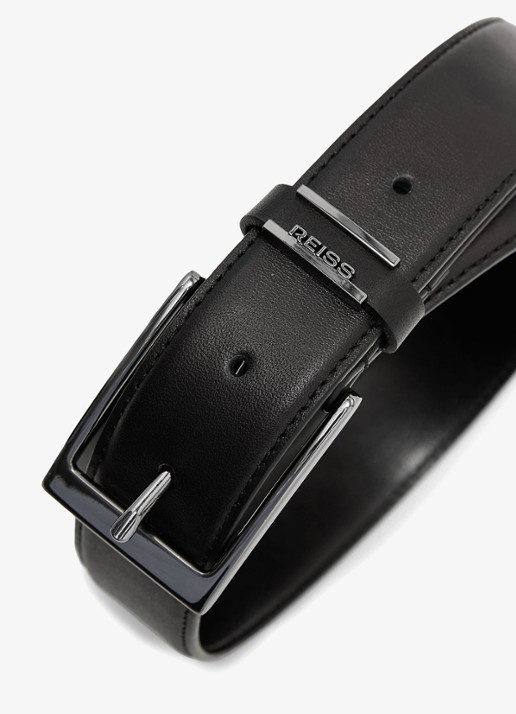 Reiss Finch riem van leer - voorkant 2 black / zwart