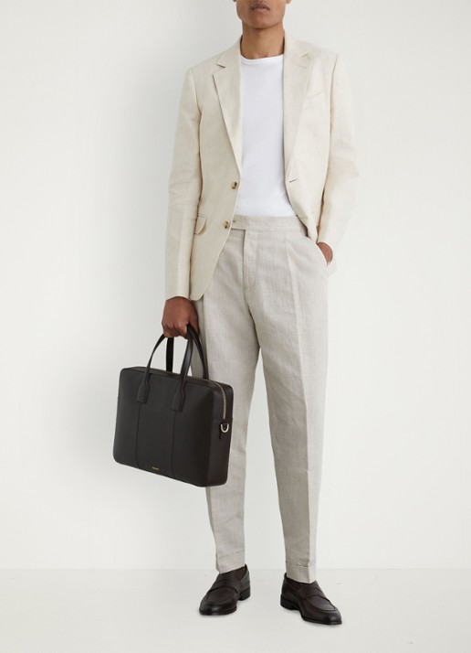 Reiss Finch tapered fit pantalon in linnenblend - voorkant 6 oatmeal / beige
