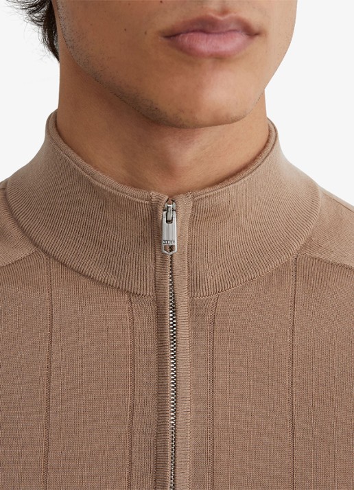 Reiss Findlay fijngebreide trui met halve rits - detail 2 camel