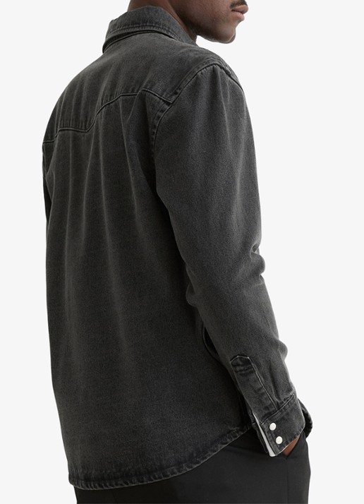 Reiss Finley overshirt van denim - achterkant 3 donkergrijs